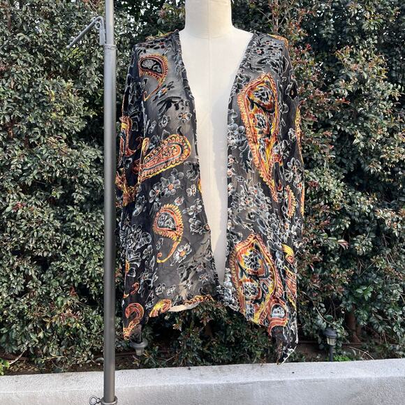 Umgee Sheer Paisley Kimono Burnout Velvet Floral Medium/ Large Festival Boho - Picture 2 of 8